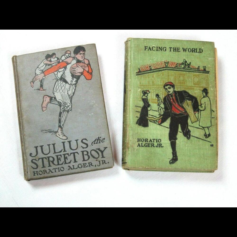2 Antique Horatio Alger Jr Books: Julius the Street Boy & Facing the World 1911